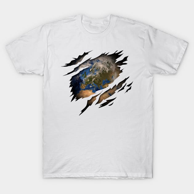 Planet Earth in the Heart I Europe T-Shirt by HappyGiftArt